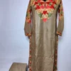 Beige Kurti Set in Rayon Cotton with Front Back Aari Work