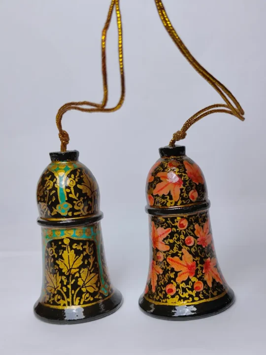 Set of 2 Hanging Bell with Floral Paper Machie Work