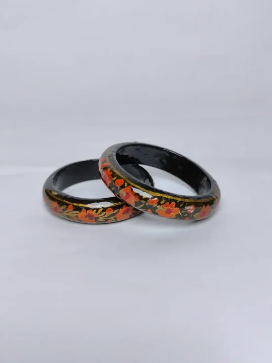 Baby Pair of Kashmiri Chooriya in Black with Floral Paper Mache