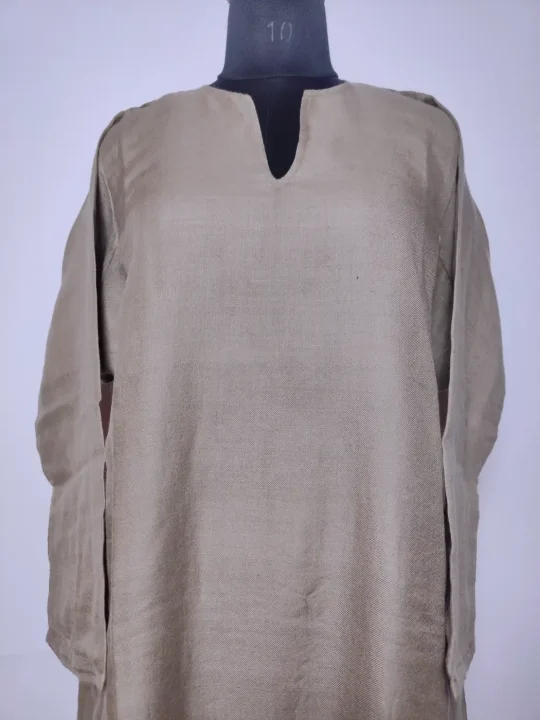 Pure Pashmina Plain Pheran neck in Beige