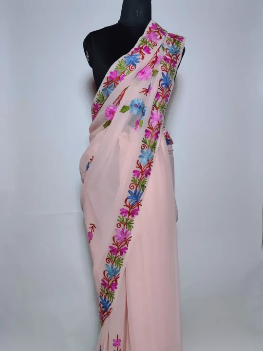 Safa Kashmiri Pink Georgette Saree with Aari Work