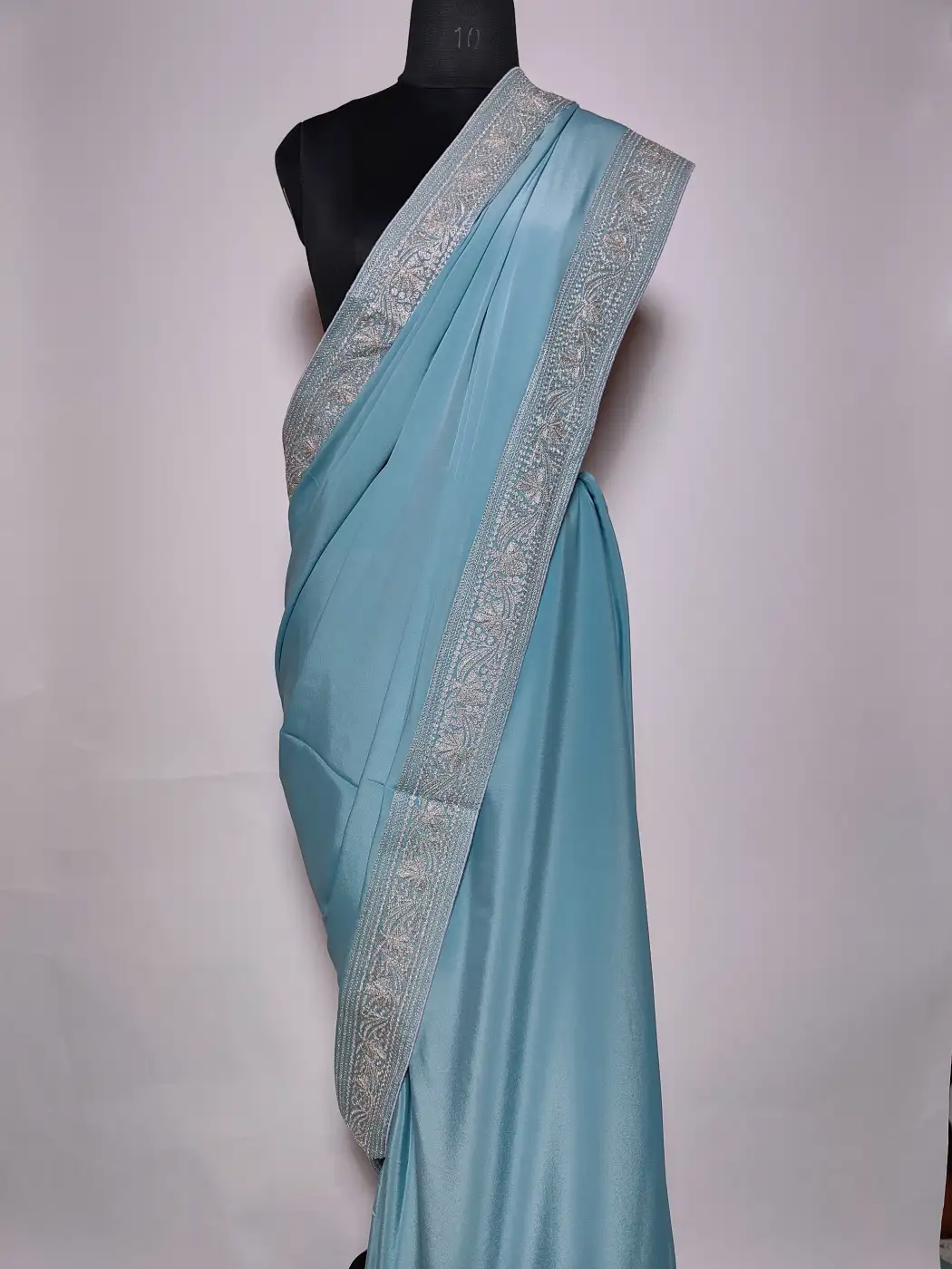 Light Blue Saree in Crepe with Tilla Embroidery