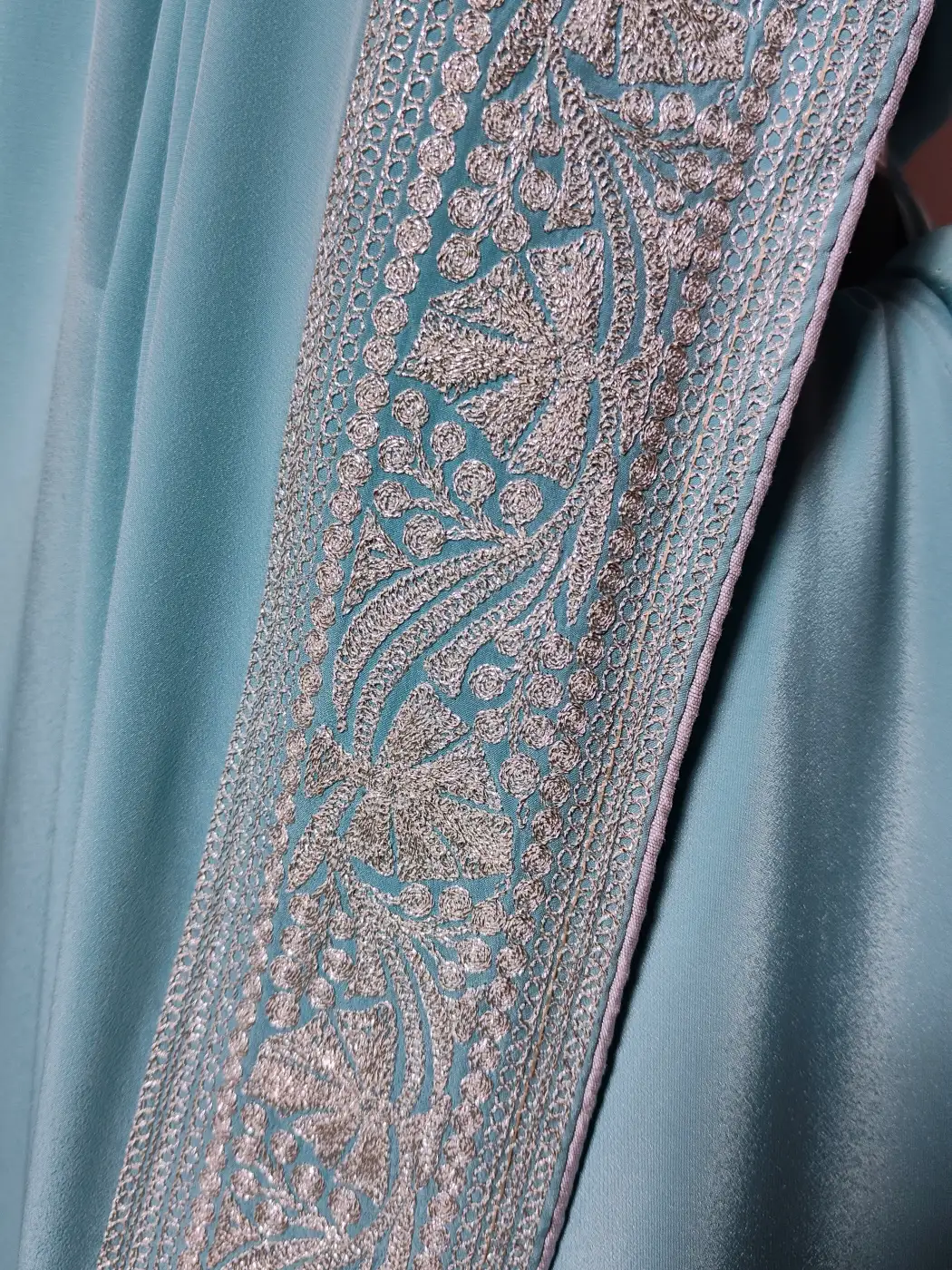 Light Blue Saree in Crepe with Tilla Embroidery - Image 3