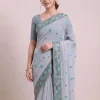 Sozni Work Saree in Grey Georgette Fabric | Gulistan-i-Kashmir