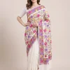 Cream Georgette Saree with Multicolor Floral All Over Jaal Aari Embroidery