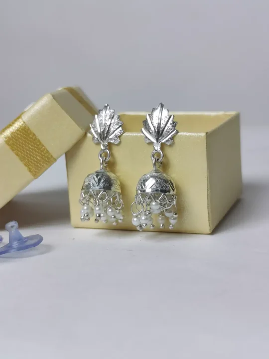 Pure Silver Earrings in Chinar Shape