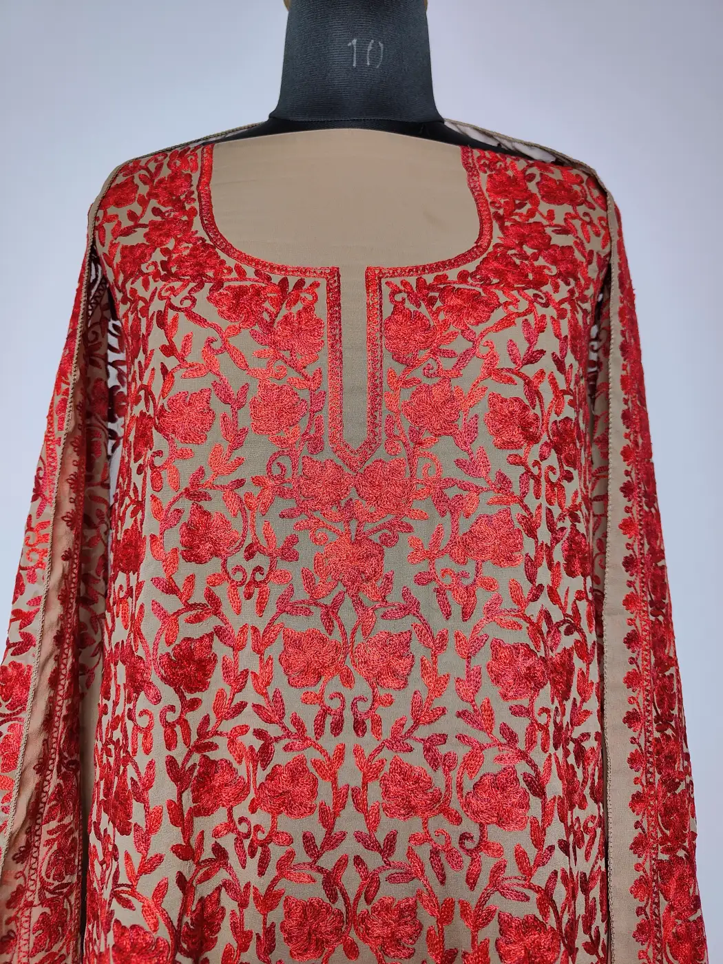 Beige Kashmiri 3pc Suit in Georgette with Heavy Aari Embroidery Gulnar - Image 2