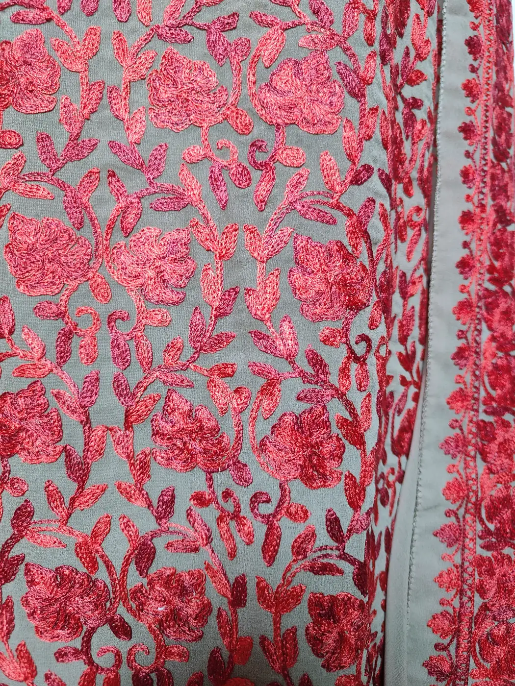 Beige Kashmiri 3pc Suit in Georgette with Heavy Aari Embroidery Gulnar - Image 3