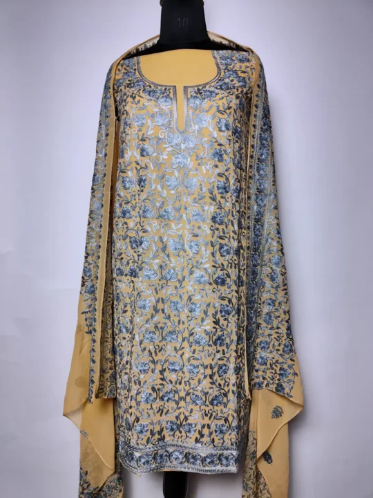 Zeenat Kashmiri Peach Colour 3pc Suit in Georgette with Aari Embroidery