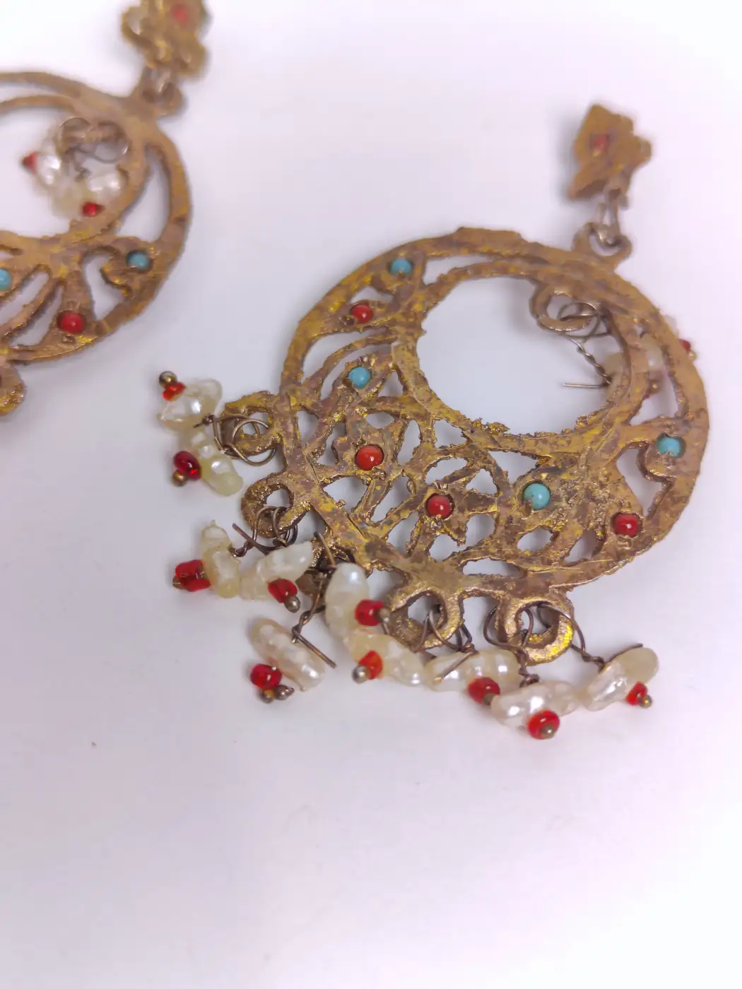Kashmiri Vintage Earrings in Golden Colour - Image 3