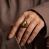 Kashmiri Antique Ring with Natural Stone Noorzaib in Golden Colour