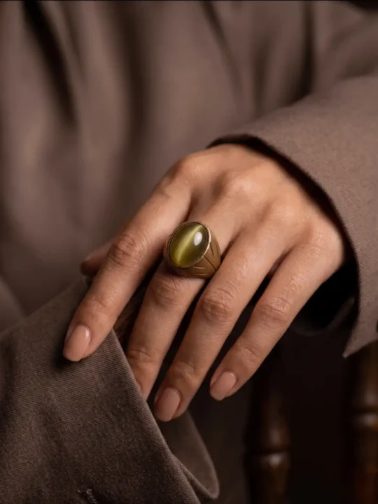 Kashmiri Antique Ring with Natural Stone Noorzaib in Golden Colour