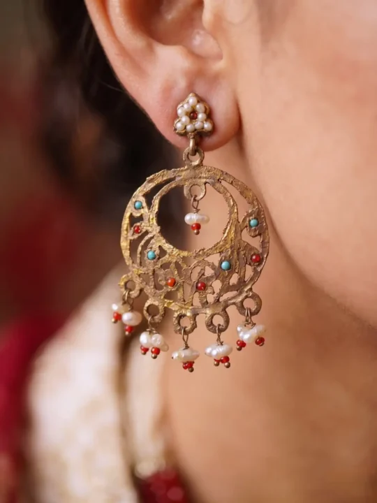 Kashmiri Vintage Earrings in Golden Colour