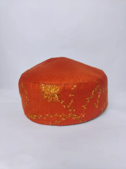 Orange Kashmiri Cap with Habib Hand Sozni Embroidery