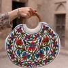 White Handmade Ring Bag with Crewel Embroidery – Kashmiri Wooden Handle Handbag for Women
