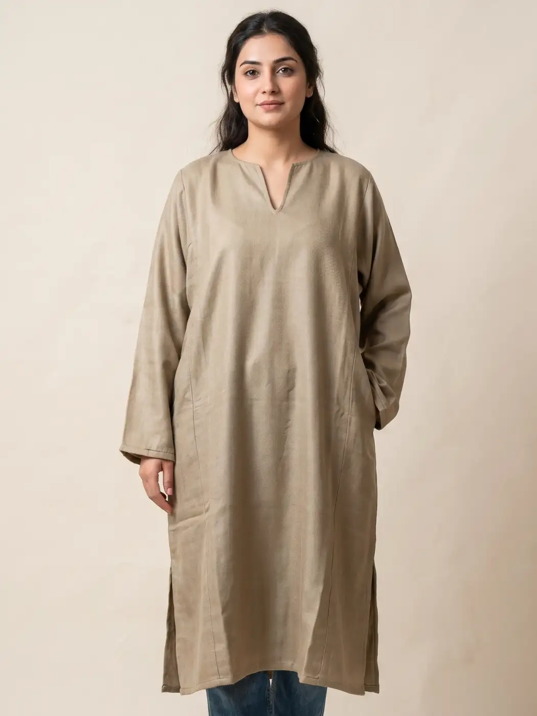 Pure Pashmina Plain Pheran in Beige