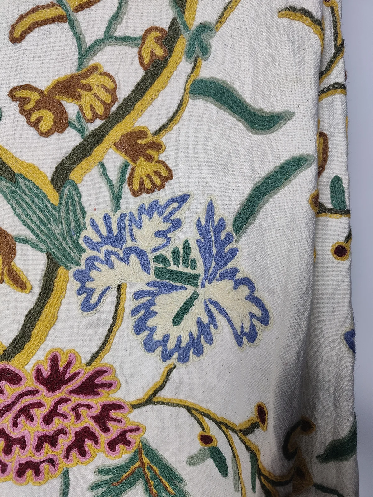 Handmade Kashmiri Crewel Fabric – Jacobean Inspired Floral Embroidery – 5 Meter Length - Image 3