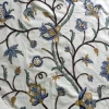 Handmade Kashmiri Crewel Fabric – Blue & Gold Floral Vine Embroidery on Cotton Base - 5.7 Meter Length