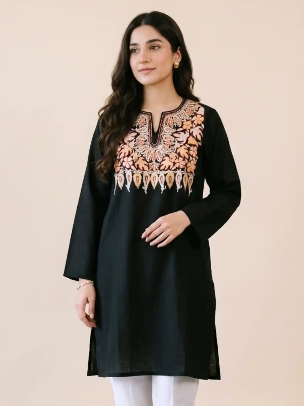 Black Kashmiri Work Top with Aari Embroidery
