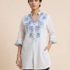 Beautiful Aari Embroidered White Short Kurta – Summer Cool Fabric | Dalgate Collection