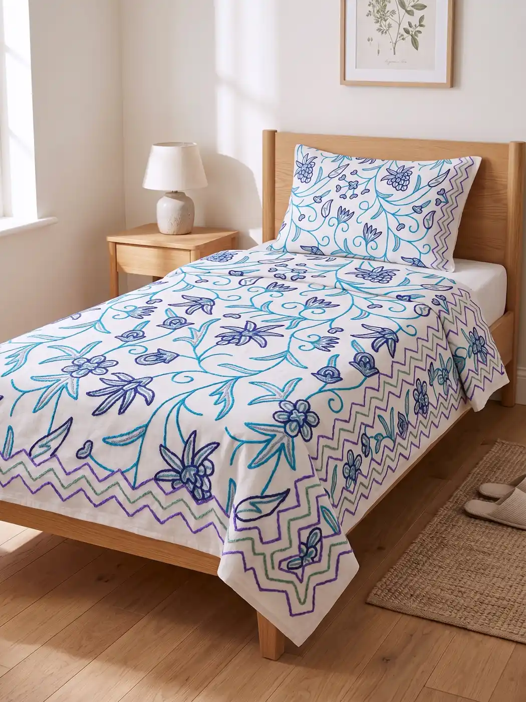 Kashmiri Bed and Pillow Cover with Kasheed Hand Crewel Embroidery