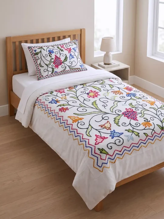Rangrez Kashmiri Bed and Pillow Cover with Crewe Handwork