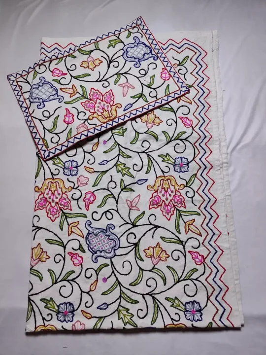 Rangrez Kashmiri Bed and Pillow Cover with Crewe Handwork