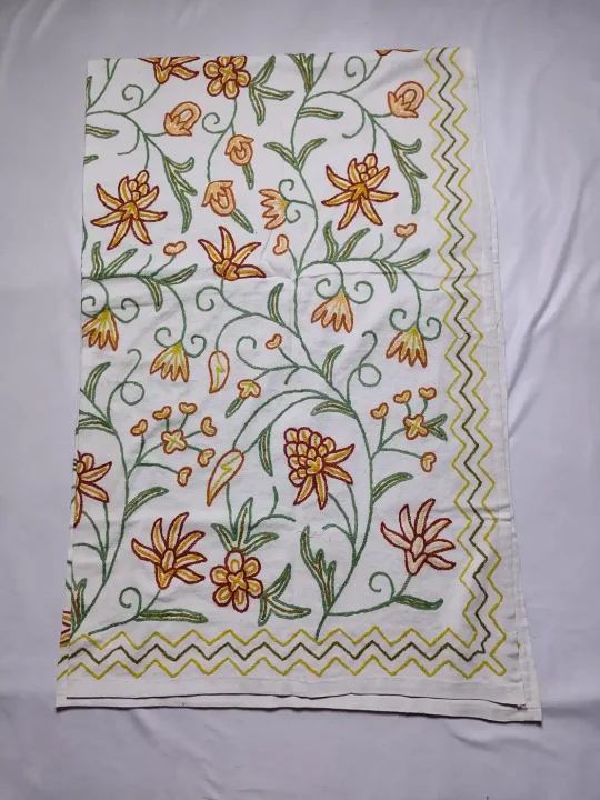 Bed and Pillow Cover Gulistan with Hand Crewel Embroidery from Kashmir