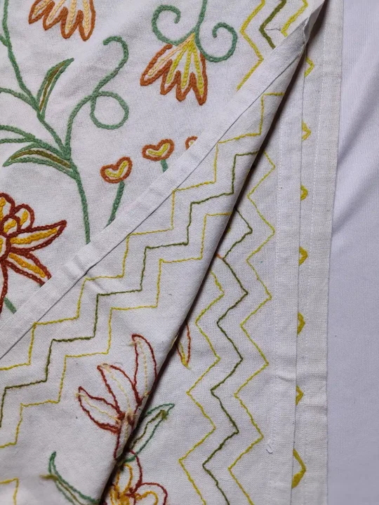 Bed and Pillow Cover Gulistan with Hand Crewel Embroidery from Kashmir