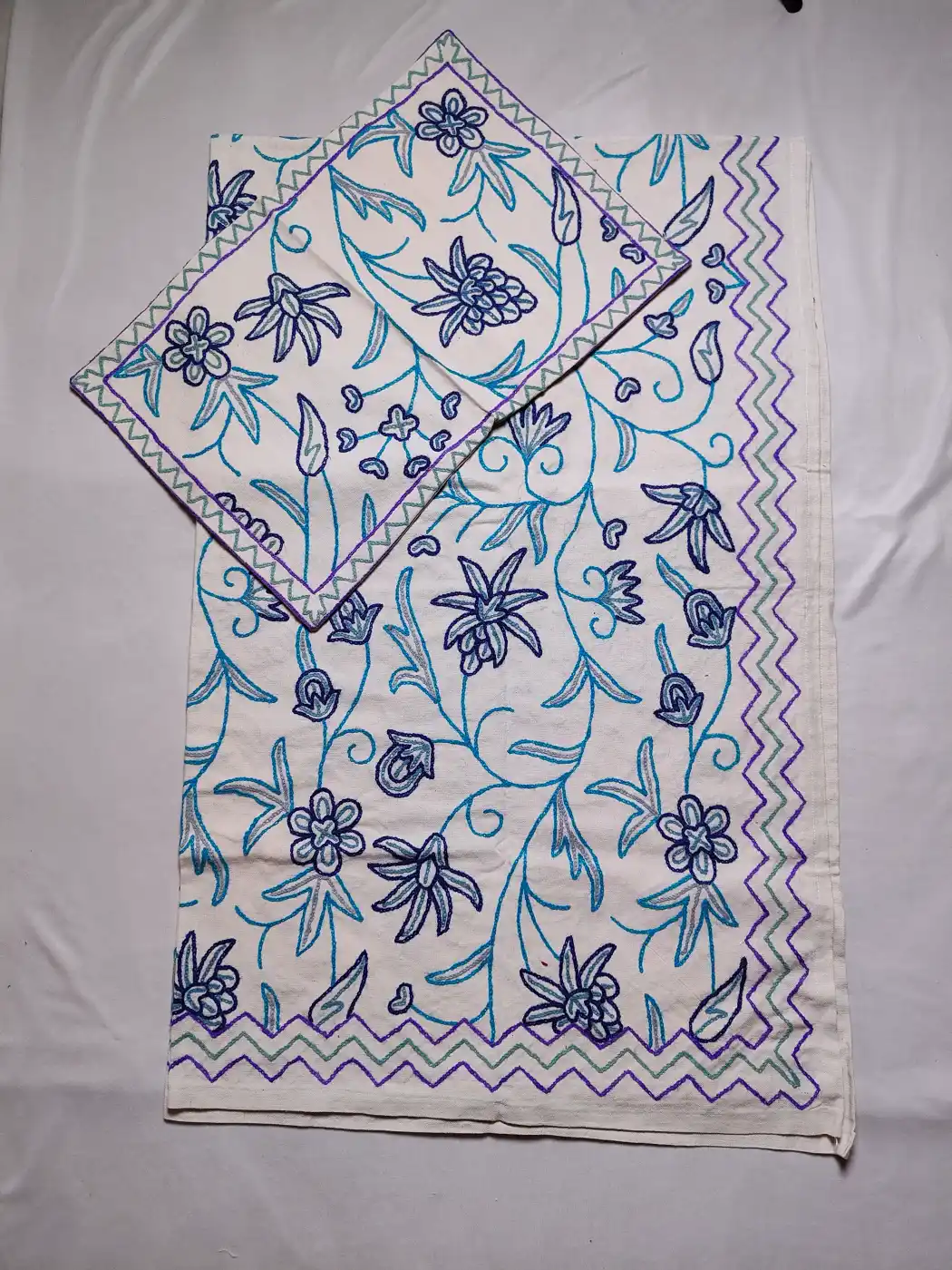 Kashmiri Bed and Pillow Cover with Kasheed Hand Crewel Embroidery