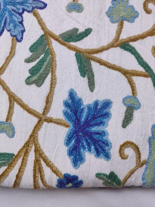 Handmade Kashmiri Crewel Fabric in Wool Embroidery on Cotton