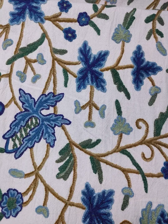Handmade Kashmiri Crewel Fabric in Wool Embroidery on Cotton