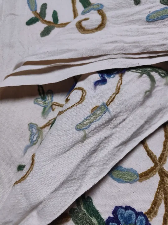 Handmade Kashmiri Crewel Fabric in Wool Embroidery on Cotton