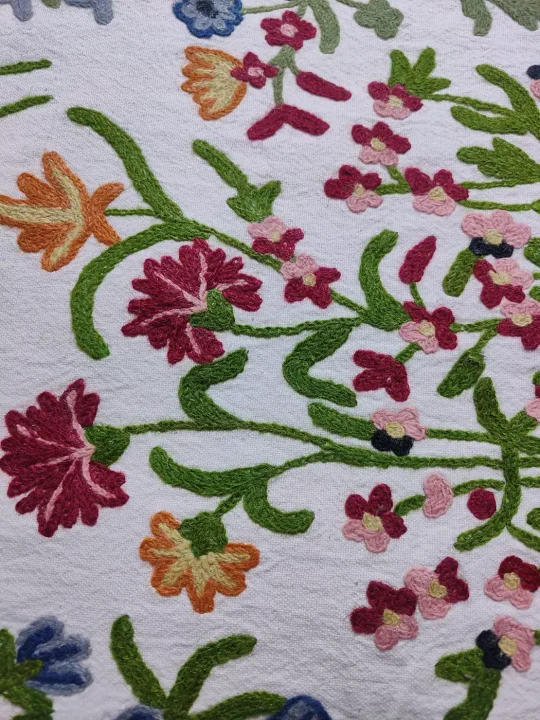 Kashmiri Handmade Crewel Fabric in Wool Embroidery on Cotton