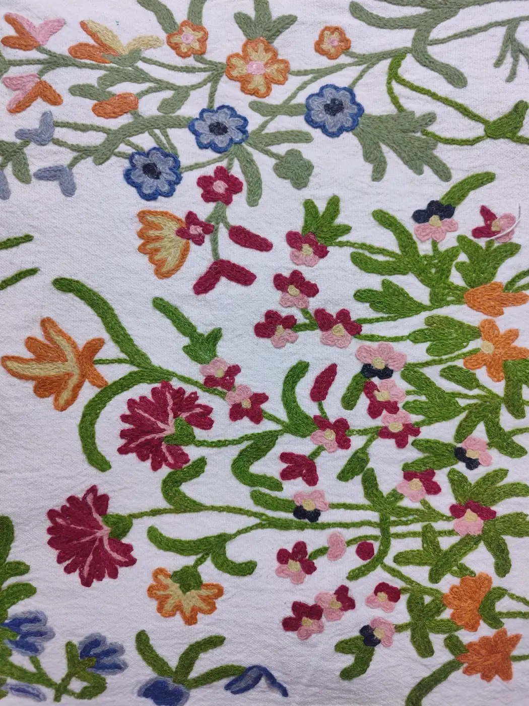 Kashmiri Handmade Crewel Fabric in Wool Embroidery on Cotton