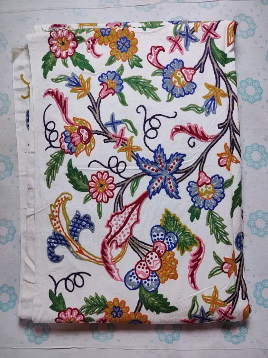 Mehfil Handmade Kashmiri Crewel Fabric | Wool Embroidery on Cotton