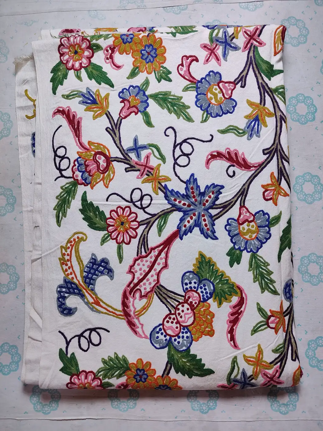 Mehfil Handmade Kashmiri Crewel Fabric | Wool Embroidery on Cotton