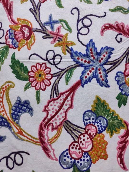 Mehfil Handmade Kashmiri Crewel Fabric | Wool Embroidery on Cotton