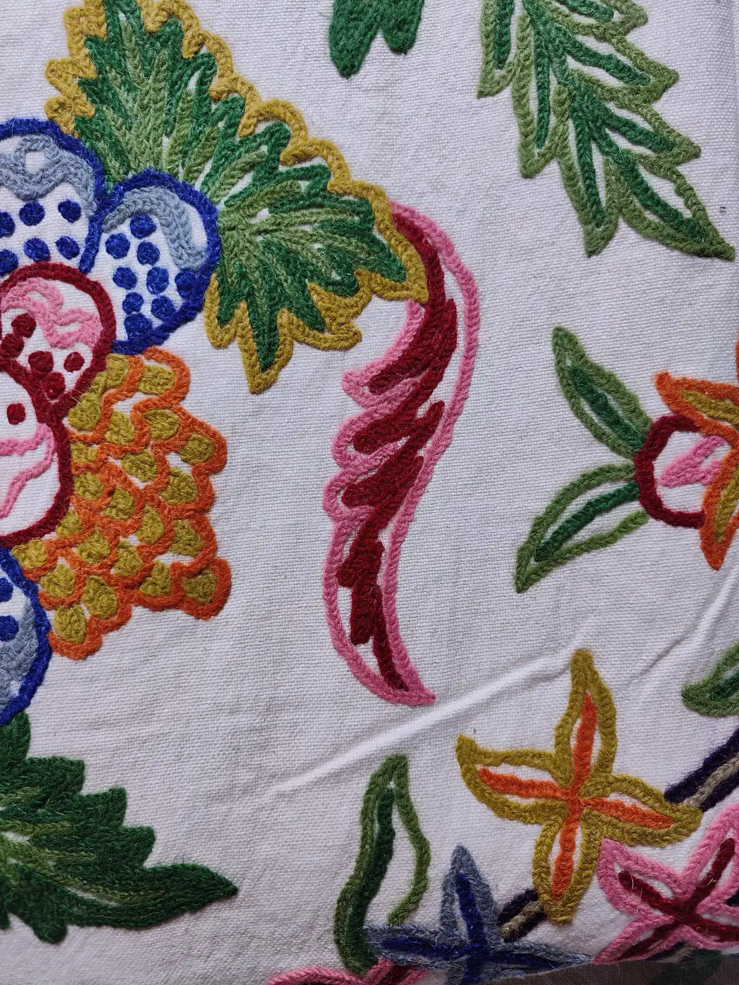 Mehfil Handmade Kashmiri Crewel Fabric | Wool Embroidery on Cotton