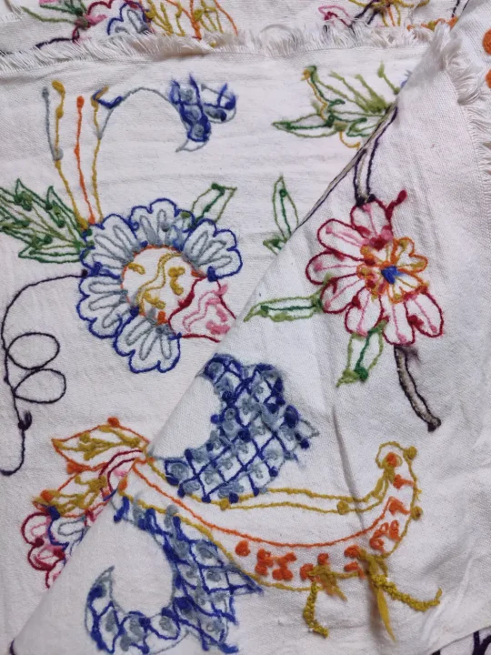 Mehfil Handmade Kashmiri Crewel Fabric | Wool Embroidery on Cotton