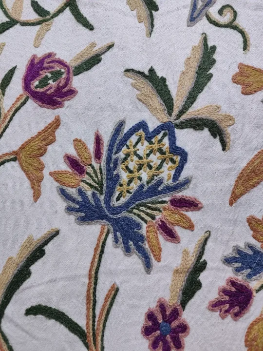 Handmade Nafees Kashmiri Crewel Fabric in Wool Embroidery on Cotton