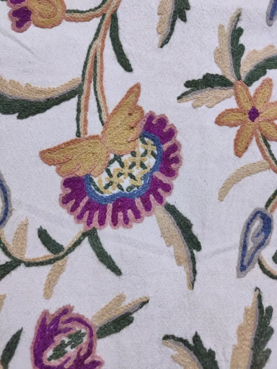 Handmade Nafees Kashmiri Crewel Fabric in Wool Embroidery on Cotton