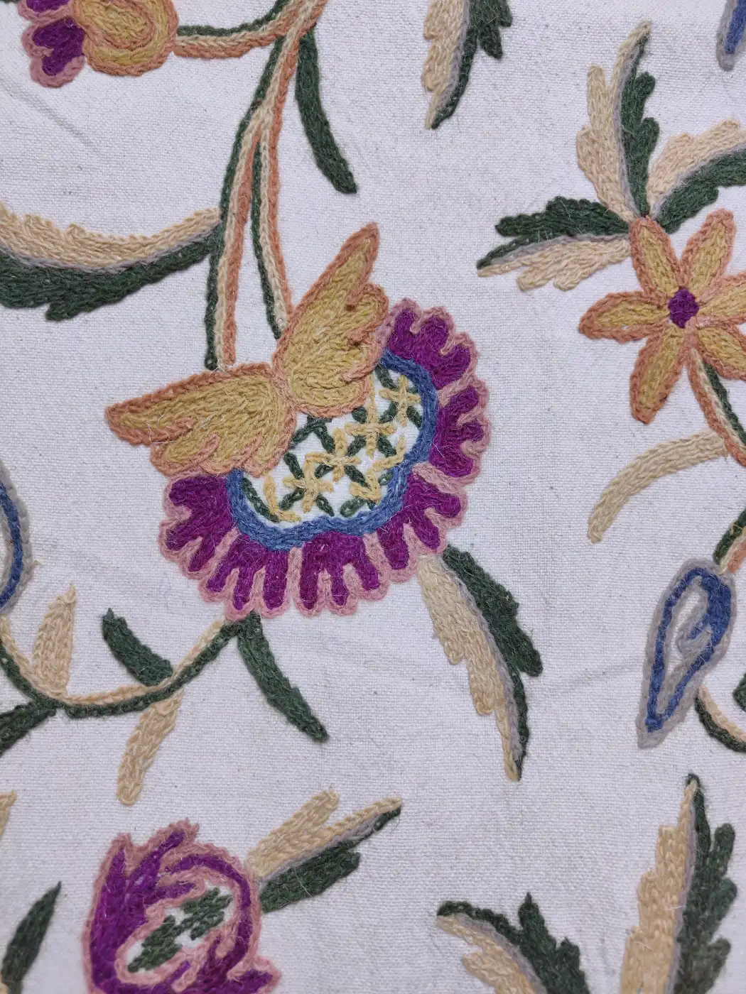 Handmade Nafees Kashmiri Crewel Fabric in Wool Embroidery on Cotton