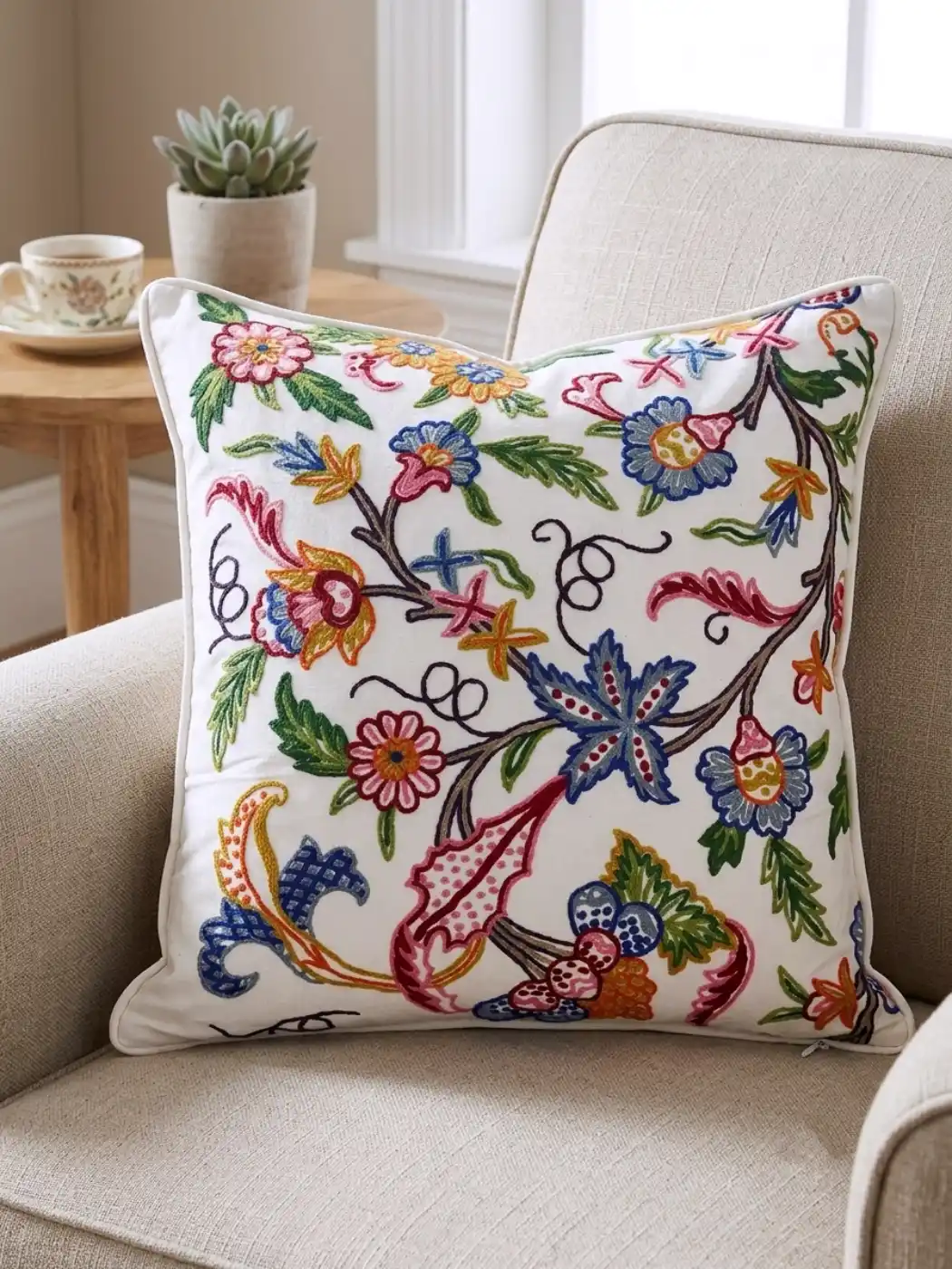Handmade Kashmiri Crewel Fabric β 5.7 Meter Length | Perfect for Curtains, Chairs, Sofas & Home Decor - Image 3