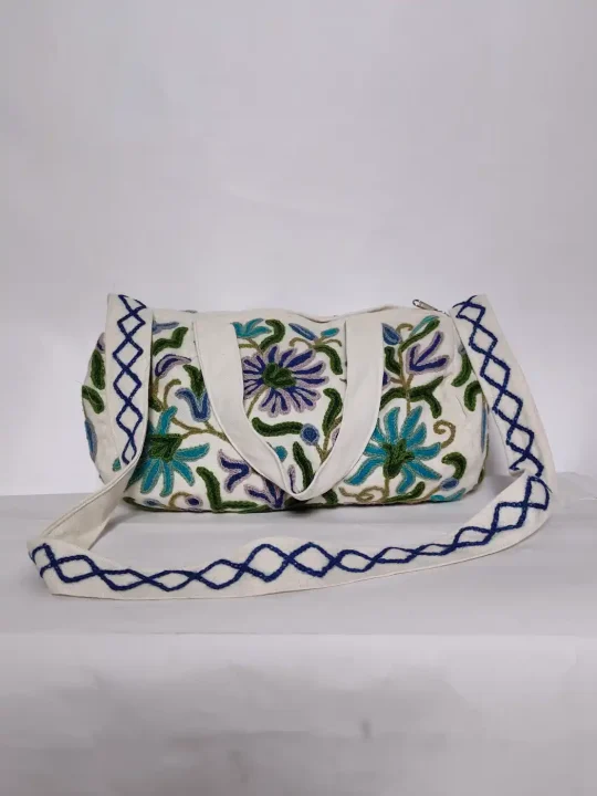 Floral White Kashmiri Duffel Bag