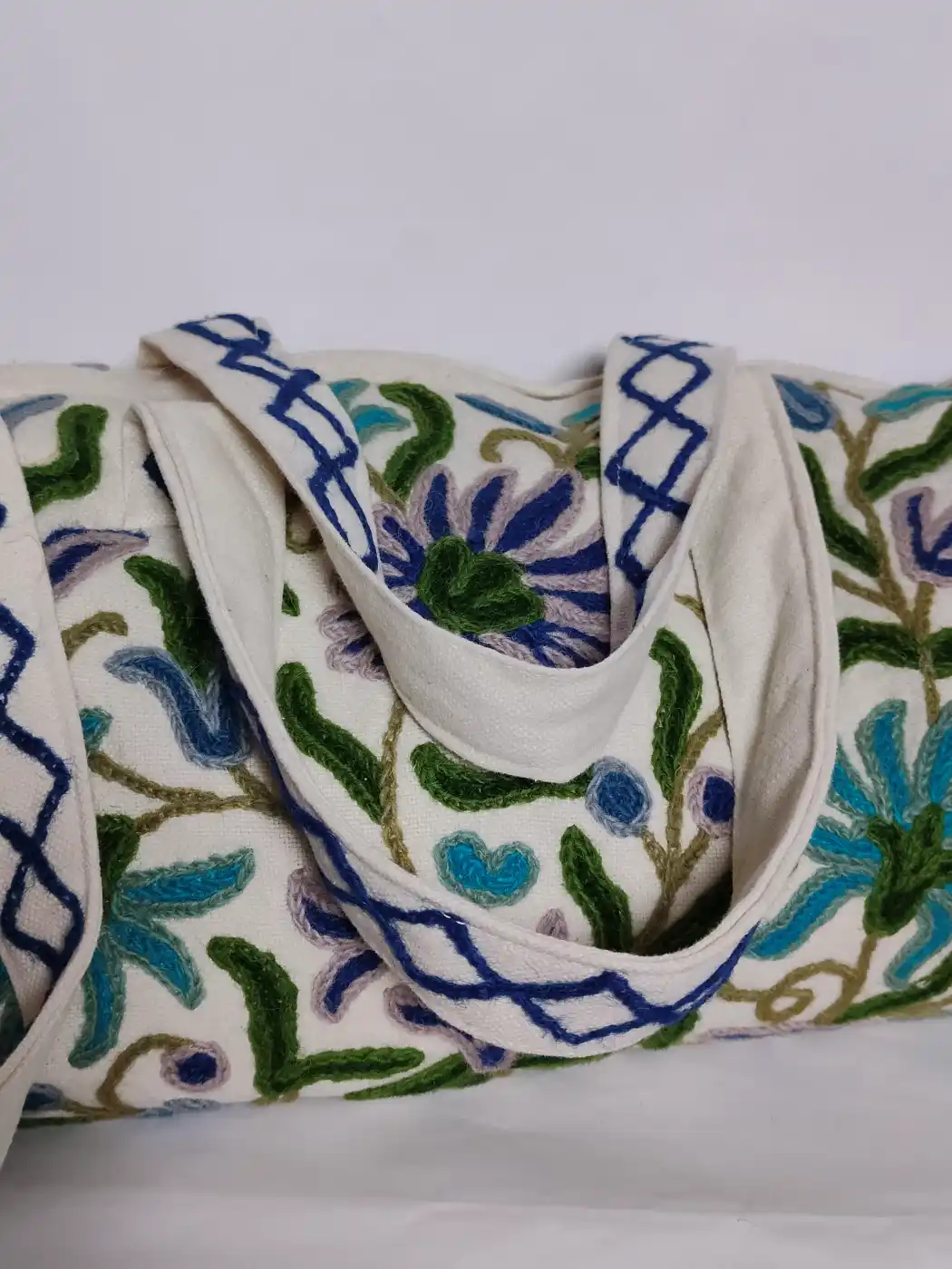 Floral White Kashmiri Duffel Bag | Travel and Gym Bag | Small - Image 3
