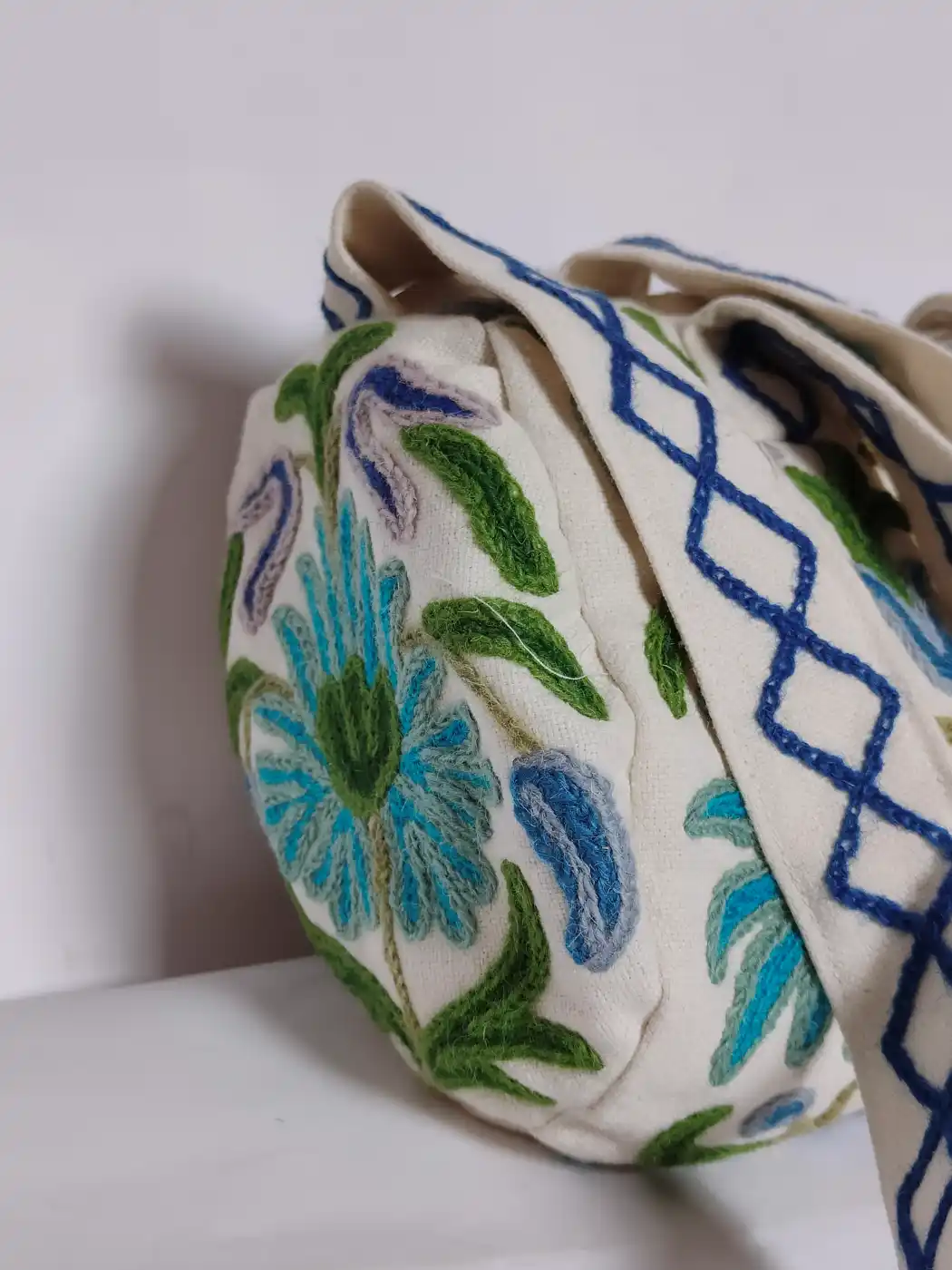 Floral White Kashmiri Duffel Bag | Travel and Gym Bag | Small - Image 4