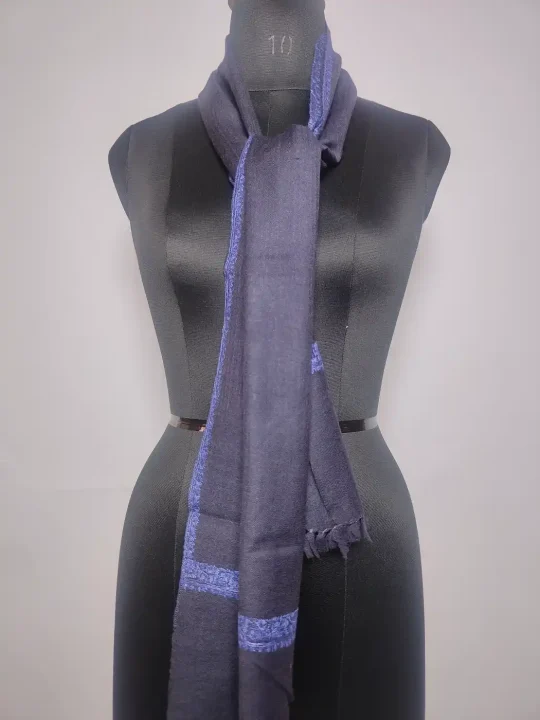 Kashmiri Muffler in Dark Blue Pure Wool for both Men and Women