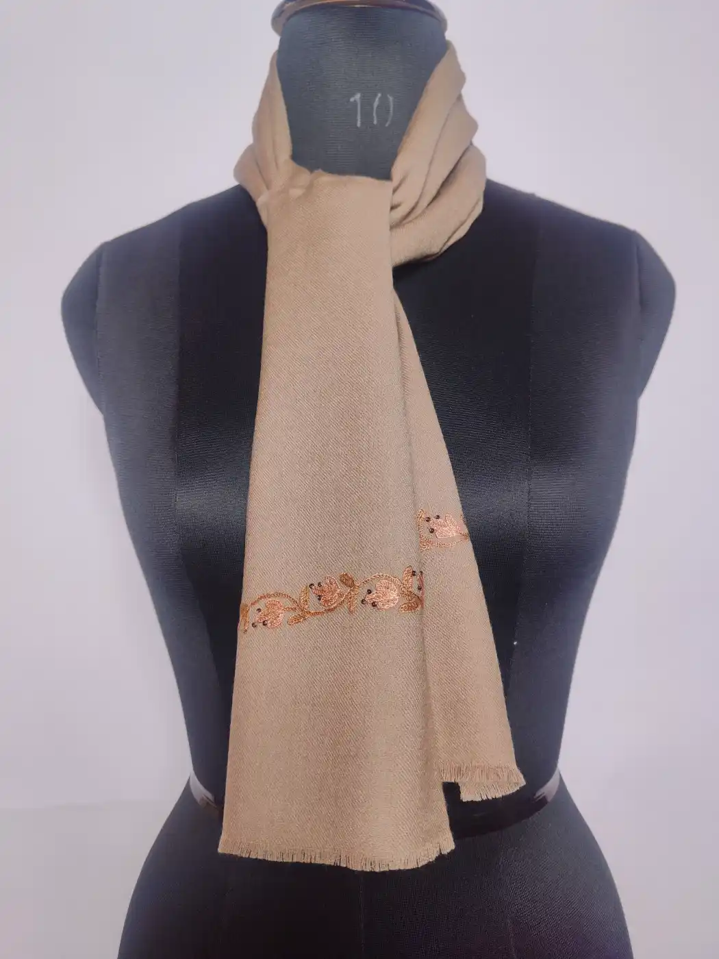 Beige Kashmiri 64 Count Muffler with Hand Aari Embroidery Kohsar - Image 2