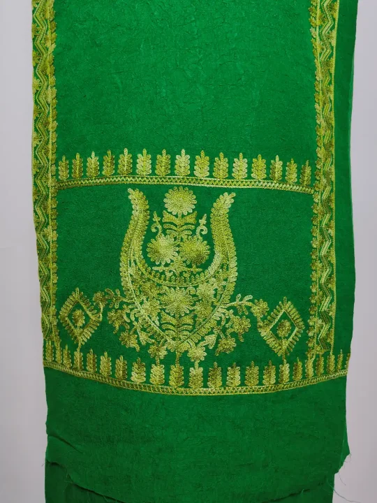 Raunaq Kashmiri 2pc Suit in Dark Green Crush Cotton with daman Aari Embroidery